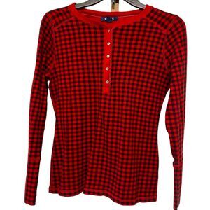 Chaps Checkered Red Long Sleeve Plaid Henley Size M